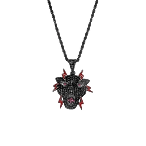 Collier Pendentif Tête de Panthère Hip Hop pour Hommes Chaîne Torsadée en Acier Inoxydable Strass Noirs Bijoux Street