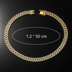 Close-up of 1.2cm gold iced out Cuban link chain with 50cm length and secure clasp