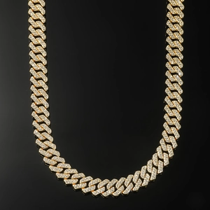 Iced out gold Cuban link necklace for men with sparkling handset pavé diamonds