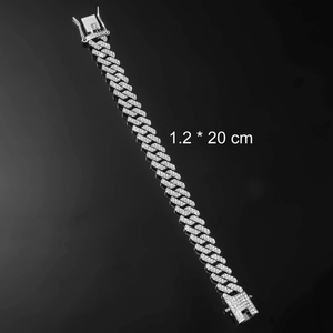 Bracciale Cuban Link hip hop argento da uomo con placcatura in rodio largo 1,2 cm