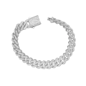 Bracelet gourmette cubaine argenté style hip hop pour hommes serti de strass