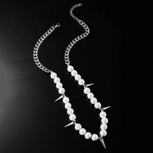 Punk Hip Hop Titanstahl Künstliche Perle Niet Halsband Kette Für Herren Damen Streetwear Gothic Spike Anhänger Schmuck