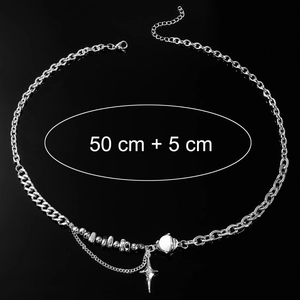 Collier croix en acier titane avec pierre œil de chat et pendentif étoile sur chaîne