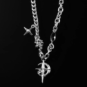 Hip hop silver titanium steel chain necklace with star and crescent moon pendant