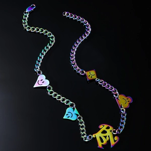 Collana a catena cubana arcobaleno in acciaio con ciondoli emoji cuore e nuvola uomo