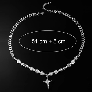 Titanium steel necklace for men with star pendant and ice-cracked beads 51cm length