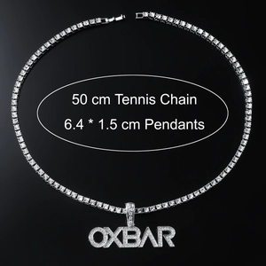 Iced Out OXBAR Buchstaben-Anhänger mit 50cm Tenniskette in Silber für Hip-Hop-Style