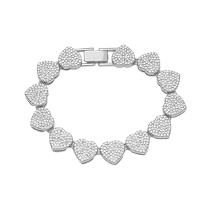 Bracelet hip-hop argenté en forme de cœur avec strass brillants et fermoir à rabat élégant