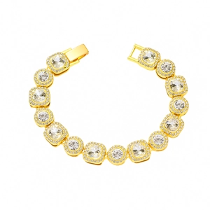 Bracciale a Catena con Strass Hip Hop per Uomo Donna Lega Iced Out Quadrata Rotonda Link Streetwear Gioielli di Moda
