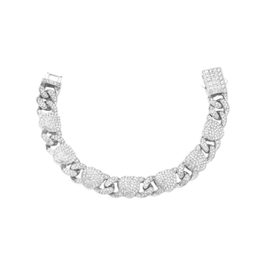 Collana cubana argentata esagerata con cuore e strass luccicanti incastonati