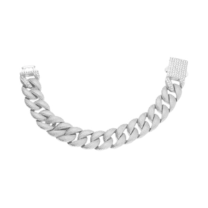 Silver cuban link bracelet for men with full sparkling rhinestone paving on links