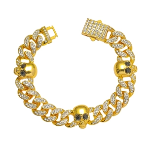 Hip Hop Skull Cuban Link Bracelet Alloy Rhinestone Iced Out Exaggerated Punk Wristband Jewelry For Men Women Daily Party Decor