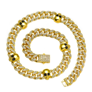 Collier Homme Hip Hop Punk Crâne Pendentif Entièrement Pavé De Strass Alliage Maille Gourmette Or Argent Bijoux Cadeau