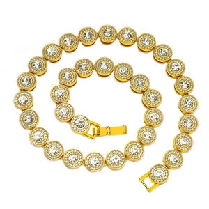 Collier hip hop pour homme plaqué or avec pierres de zircone cubique rondes