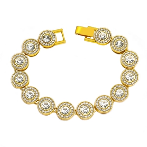 Iced Out Hip Hop Alloy Bracelet For Men Gold Silver Plated Circular Link Rhinestone Fashion Jewelry Hand Chain