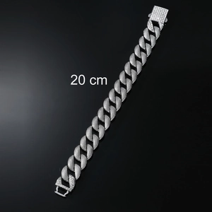 Mens iced out silver Cuban link chain bracelet 20cm length for hip hop street style