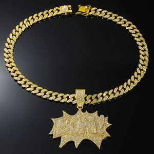 Hip hop BOM bubble pendant necklace with iced out Cuban link chain and rhinestones