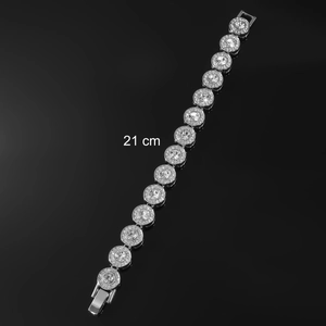 Detail view of 21 cm hip hop silver iced out chain bracelet with round diamond links