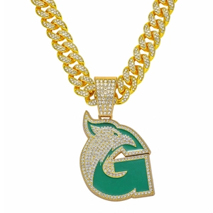Chaîne cubaine hip hop avec pendentif animal logo G en émail vert serti de strass pour unisexe