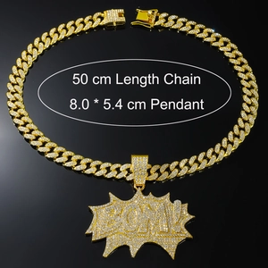 Detailed view of gold plated Hip-Hop BOOM pendant with dimensions 8.0 by 5.4 cm