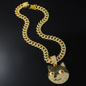 Hip Hop Iced Out Hundekopf Anhänger Halskette Für Herren Legierung Strass Shiba Inu Panzerkette Punk Streetwear Schmuck