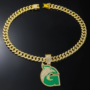 Collier chaîne cubaine dorée hip-hop avec pendentif dauphin vert et lettre G glacé