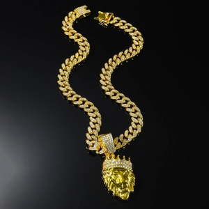 Collana da Uomo Hip Hop in Lega con Ciondolo Testa di Leone e Corona Catena Cubana Strass Gioielli Streetwear