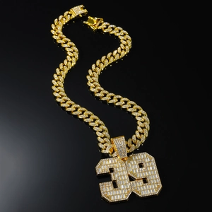 Hip Hop Number 39 Pendant Necklace For Men Iced Out Alloy Rhinestone Cuban Chain Gold Silver Color Fashion Jewelry Gift
