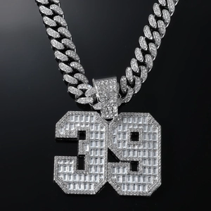 Iced out silver number 39 pendant with cuban link chain for hip hop jewelry fashion