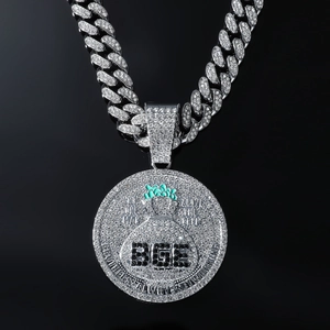 Collier médaillon BGE serti de diamants avec grosse chaîne cubaine pour homme hip hop