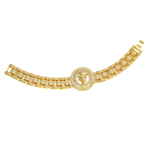 Bracciale Hip Hop in Lega con Strass Uomo Oro Argento Galvanizzato Croce Rotante Stile Cinturino Orologio Gioielli Moda