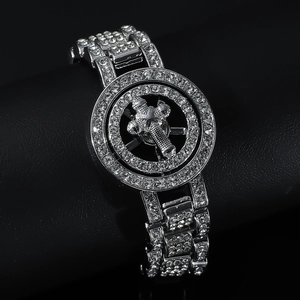 Bracciale hip hop da uomo in argento con croce rotante e diamanti scintillanti