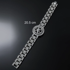 Dettaglio bracciale hip-hop stile orologio con croce e cristalli scintillanti, 20,5 cm