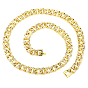 Collier Chaîne Gourmette en Alliage Hip Hop Entièrement Incrusté de Strass Or Argent Bijoux Unisexes pour Hommes et Femmes