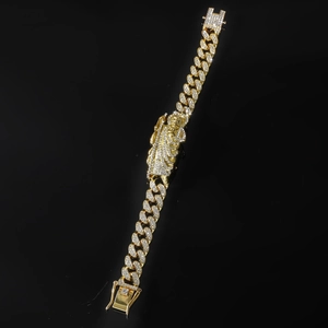 Hip hop gold plated Cuban link bracelet with iced out Saint Jude angel pendant