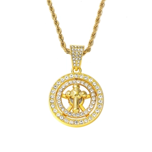 Collier Pendentif Croix Hip Hop pour Hommes Chaîne Corde en Acier Inoxydable Alliage Incrusté de Strass Bijoux Religieux Or Argent
