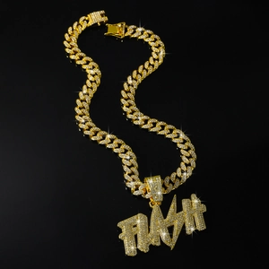 Collier hip hop avec pendentif lettre FLASH et chaîne cubaine audacieuse dorée