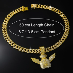 Détail du pendentif hip hop dollar avec strass brillants et dimensions de la chaîne