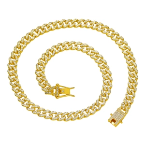 Iced Out Hip Hop Cuban Link Necklace Bracelet For Men Alloy Rhinestone Pave Miami Chain Gold Silver Rose Gold Jewelry