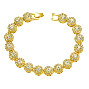 Bracelet Tennis Hip Hop en Alliage Strass pour Homme Femme Iced Out Chaîne à Maillons Rond Halo Cluster Bijoux Or Argent