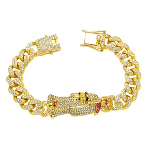 Bracelet cubain plaqué or hip hop avec pendentif portrait glacé et cristaux colorés