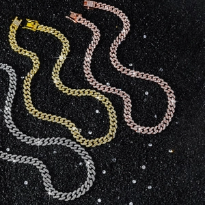 Iced out 9mm Cuban link chains in silver, gold, and rose gold with rhodium plating
