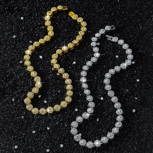 Iced out 10mm round cluster link chain necklace in gold and silver hip hop style