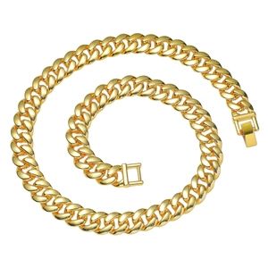 Men Hip Hop Miami Cuban Link Chain Necklace Bracelet Alloy Gold Silver Plated Streetwear Jewelry For Men Smooth Flat Chain