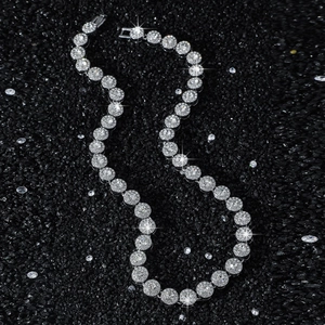 Men's 10mm silver tone tennis chain necklace with sparkling round diamonds and box clasp