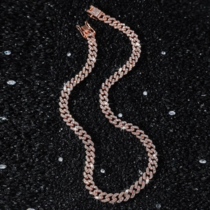 9mm iced out diamond cuban link necklace in rose gold finish with square pave clasp