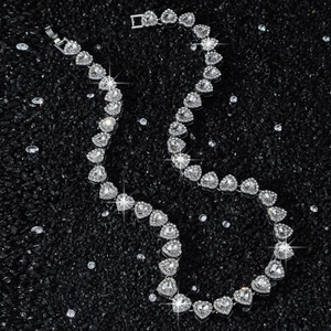 Men's 10mm hip-hop heart chain necklace with silver-toned crystals and clasp