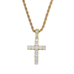 Collier Pendentif Croix en Zirconia Classique Hip Hop Chaîne Corde en Acier Inoxydable Cuivre Or Argent Bijoux Hommes Femmes