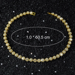 Close-up of 10mm gold tennis chain with round zircons and detailed dimensions 1.0x50.5cm