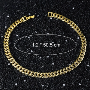 Detail shot of 12mm gold Cuban link chain necklace with 50.5cm length dimensions